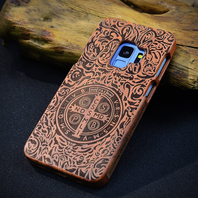 Full Wood Case For Samsung Galaxy Note 9 8 S5 S6 S7 S8 S9 Edge Plus Phone Cover 100% Natural Bamboo Handmade Carving Cases