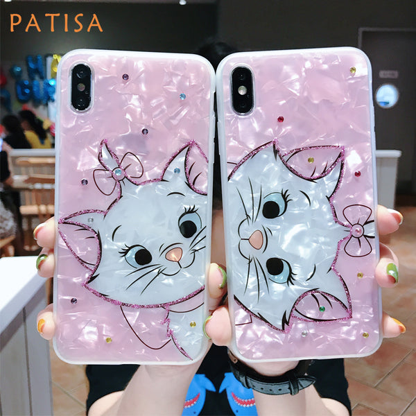 Cartoon diamond Marie Cat Soft Silicone Phone Case For iphone XS MAX case Cute Pink beautiful Cover for iphone 6 6S 7 8 plus X