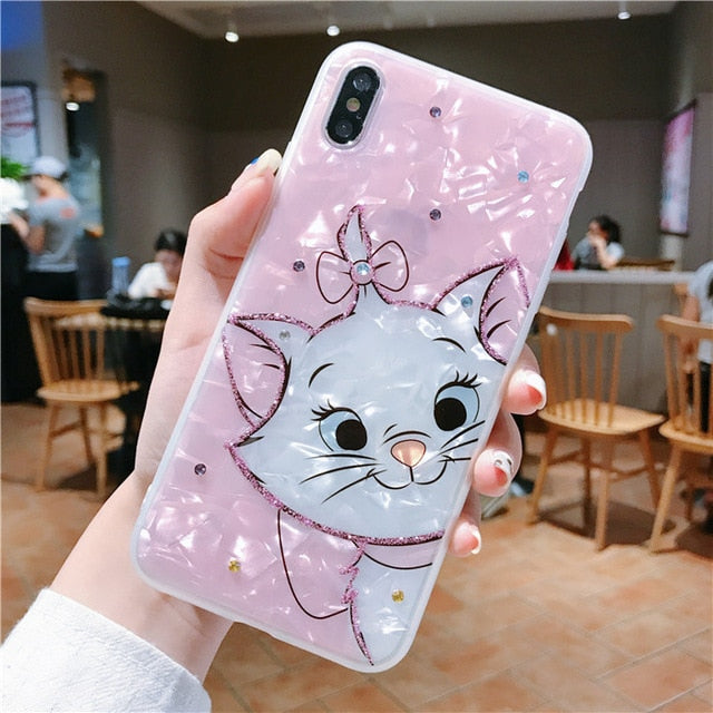 Cartoon diamond Marie Cat Soft Silicone Phone Case For iphone XS MAX case Cute Pink beautiful Cover for iphone 6 6S 7 8 plus X