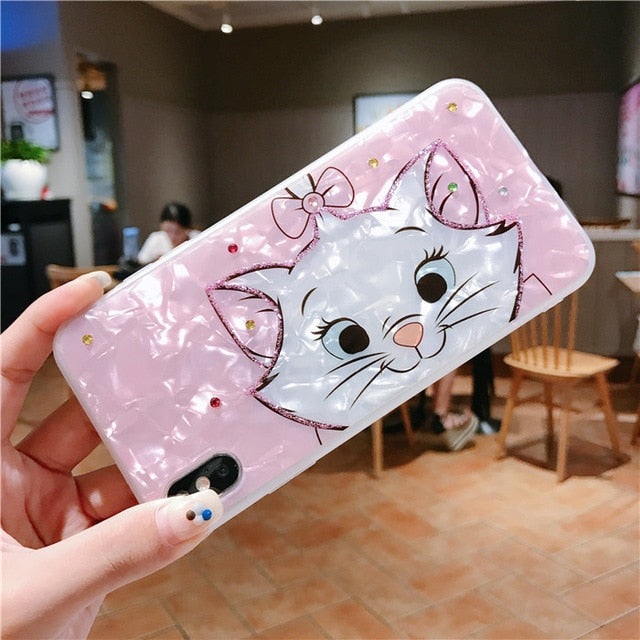 Cartoon diamond Marie Cat Soft Silicone Phone Case For iphone XS MAX case Cute Pink beautiful Cover for iphone 6 6S 7 8 plus X