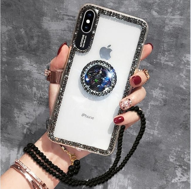 Luxury Bling Glitter With Finger Ring Case For iPhone X 8 7 6 6S Plus XR XS Max 11 Pro Cover Fashion Diamond Soft TPU Phone Cases