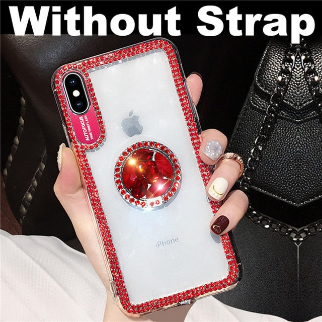 Luxury Bling Glitter With Finger Ring Case For iPhone X 8 7 6 6S Plus XR XS Max 11 Pro Cover Fashion Diamond Soft TPU Phone Cases