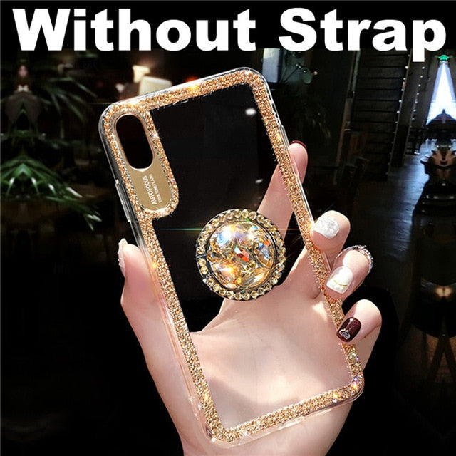 Luxury Bling Glitter With Finger Ring Case For iPhone X 8 7 6 6S Plus XR XS Max 11 Pro Cover Fashion Diamond Soft TPU Phone Cases