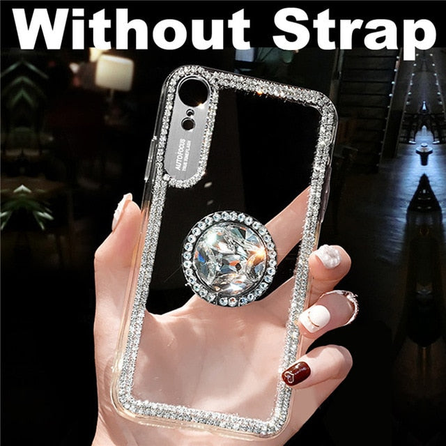 Luxury Bling Glitter With Finger Ring Case For iPhone X 8 7 6 6S Plus XR XS Max 11 Pro Cover Fashion Diamond Soft TPU Phone Cases