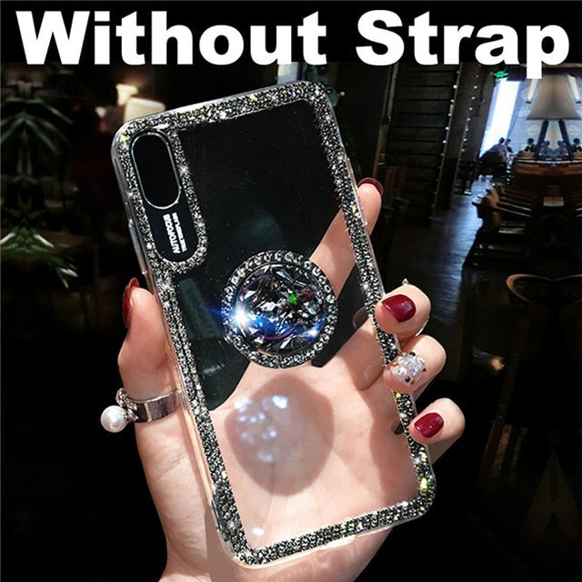 Luxury Bling Glitter With Finger Ring Case For iPhone X 8 7 6 6S Plus XR XS Max 11 Pro Cover Fashion Diamond Soft TPU Phone Cases