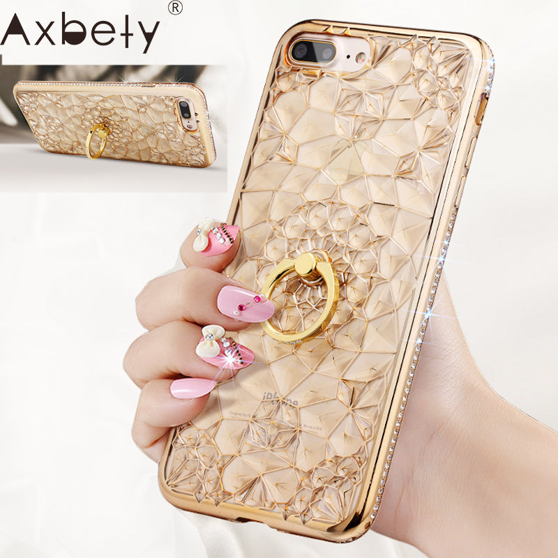 Axbety Case For iPhone XR X 7 Plus 8 XS MAX Case Luxury Gold Glitter Marble Cover For iPhone 6S 6 Plus Diamond Ring Phone Case