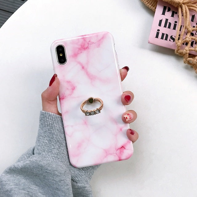 Axbety Case For iPhone XR X 7 Plus 8 XS MAX Case Luxury Gold Glitter Marble Cover For iPhone 6S 6 Plus Diamond Ring Phone Case