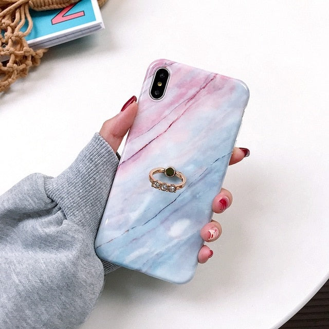 Axbety Case For iPhone XR X 7 Plus 8 XS MAX Case Luxury Gold Glitter Marble Cover For iPhone 6S 6 Plus Diamond Ring Phone Case