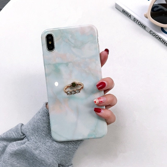Axbety Case For iPhone XR X 7 Plus 8 XS MAX Case Luxury Gold Glitter Marble Cover For iPhone 6S 6 Plus Diamond Ring Phone Case