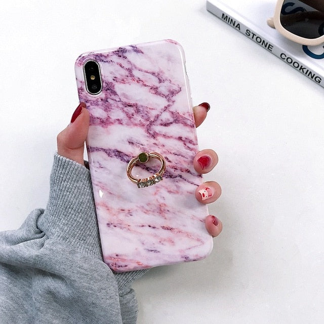 Axbety Case For iPhone XR X 7 Plus 8 XS MAX Case Luxury Gold Glitter Marble Cover For iPhone 6S 6 Plus Diamond Ring Phone Case