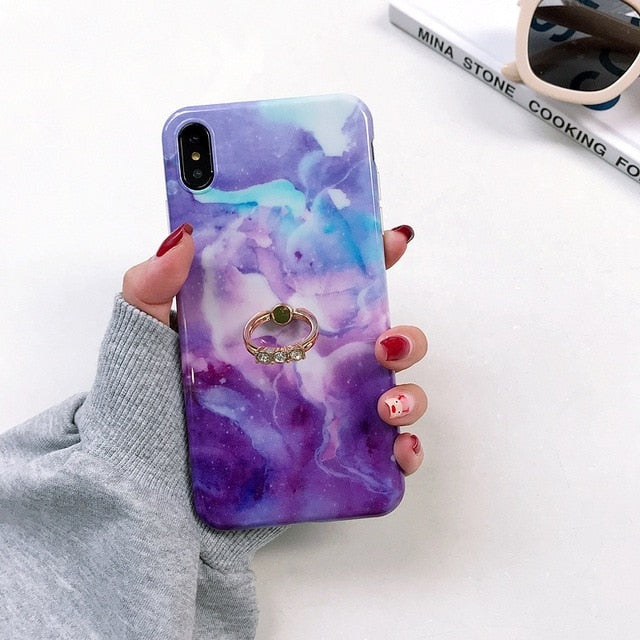 Axbety Case For iPhone XR X 7 Plus 8 XS MAX Case Luxury Gold Glitter Marble Cover For iPhone 6S 6 Plus Diamond Ring Phone Case
