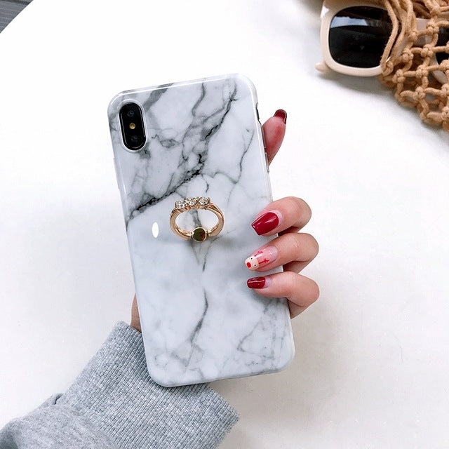 Axbety Case For iPhone XR X 7 Plus 8 XS MAX Case Luxury Gold Glitter Marble Cover For iPhone 6S 6 Plus Diamond Ring Phone Case