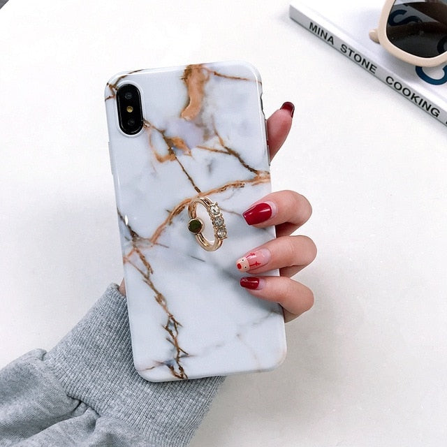 Axbety Case For iPhone XR X 7 Plus 8 XS MAX Case Luxury Gold Glitter Marble Cover For iPhone 6S 6 Plus Diamond Ring Phone Case