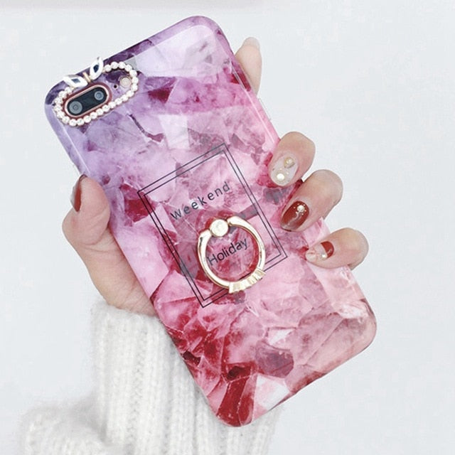 Axbety Case For iPhone XR X 7 Plus 8 XS MAX Case Luxury Gold Glitter Marble Cover For iPhone 6S 6 Plus Diamond Ring Phone Case
