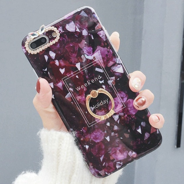Axbety Case For iPhone XR X 7 Plus 8 XS MAX Case Luxury Gold Glitter Marble Cover For iPhone 6S 6 Plus Diamond Ring Phone Case