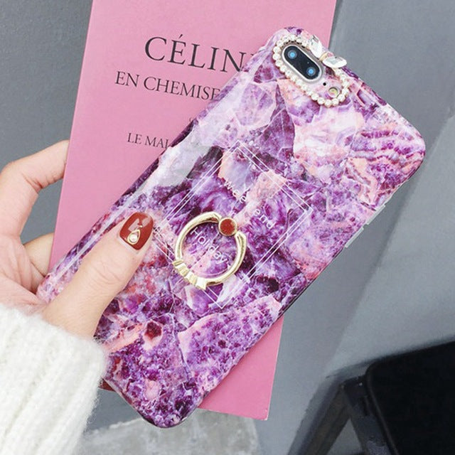 Axbety Case For iPhone XR X 7 Plus 8 XS MAX Case Luxury Gold Glitter Marble Cover For iPhone 6S 6 Plus Diamond Ring Phone Case