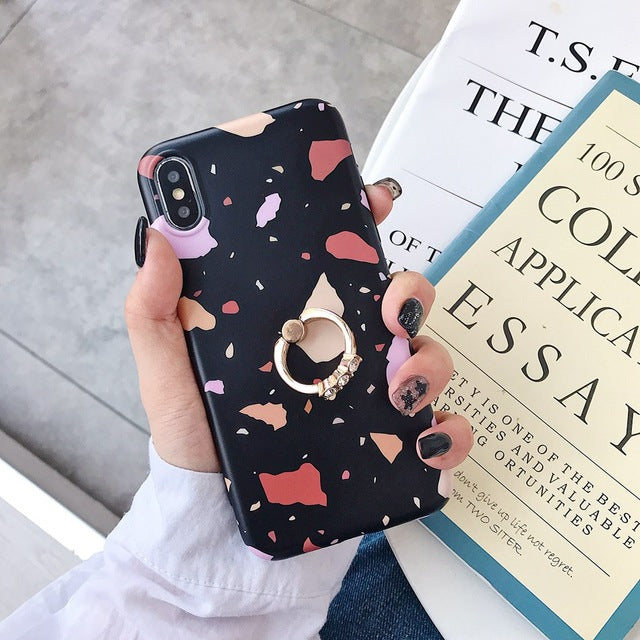Axbety Case For iPhone XR X 7 Plus 8 XS MAX Case Luxury Gold Glitter Marble Cover For iPhone 6S 6 Plus Diamond Ring Phone Case