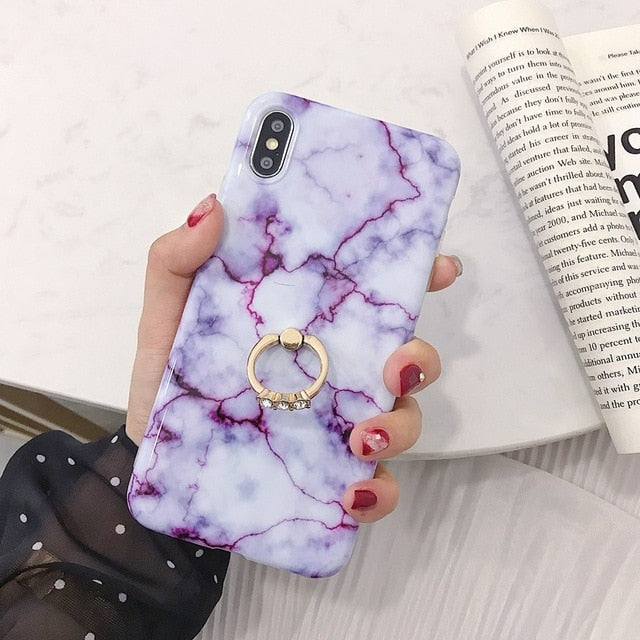 Axbety Case For iPhone XR X 7 Plus 8 XS MAX Case Luxury Gold Glitter Marble Cover For iPhone 6S 6 Plus Diamond Ring Phone Case