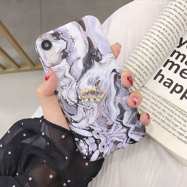 Axbety Case For iPhone XR X 7 Plus 8 XS MAX Case Luxury Gold Glitter Marble Cover For iPhone 6S 6 Plus Diamond Ring Phone Case