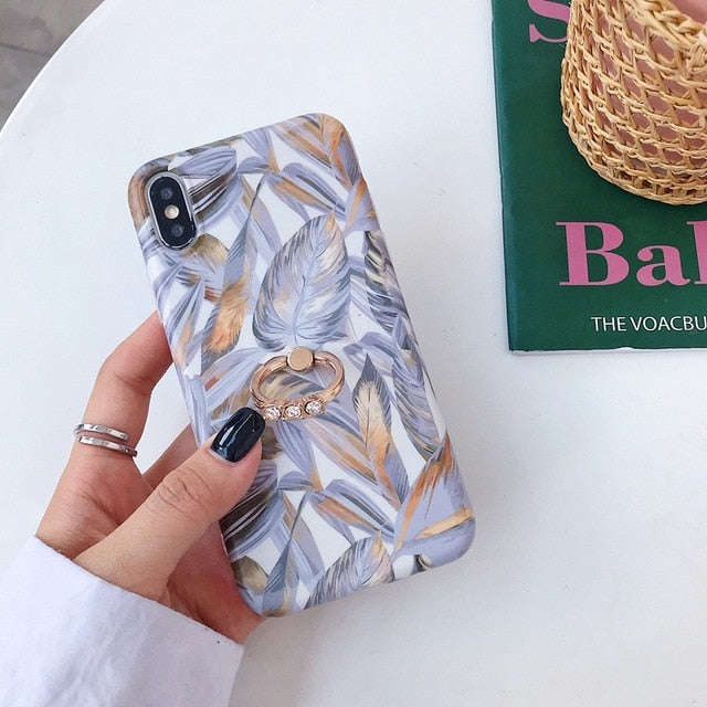 Axbety Case For iPhone XR X 7 Plus 8 XS MAX Case Luxury Gold Glitter Marble Cover For iPhone 6S 6 Plus Diamond Ring Phone Case