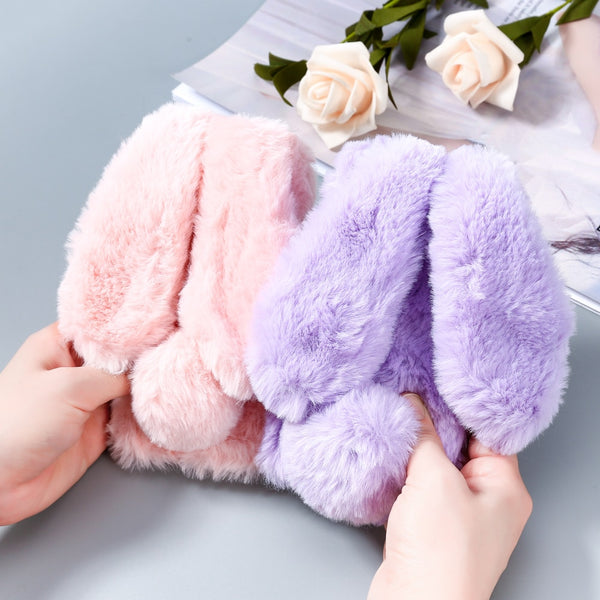 Fluffy Plush Warm Phone Cases For iPhone 11 X XR XS Max 7 8Plus SE 5 5s Case Fur Rabbit Diamond Cover Soft TPU  For iPhone 11Pro