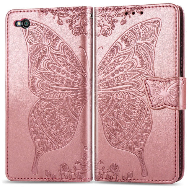 3D Butterfly Wallet Flip Case For Xiaomi Redmi 7A 6A 5 Plus 4A 4X Note 5A 4 5 7 6 Pro Go F1 Mi A1 5X A2 8 Lite 9 se 5A 6A Cover
