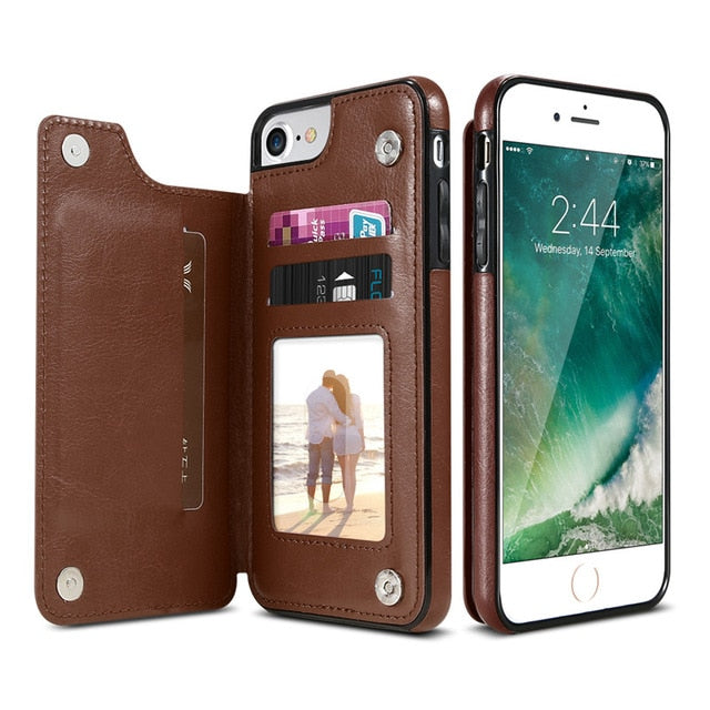 KISSCASE Retro PU Leather Case For iPhone X 6 6s 7 8 Plus XS 5S Multi Card Holder Phone Cases For iPhone XS XR 11 Pro Max Cover