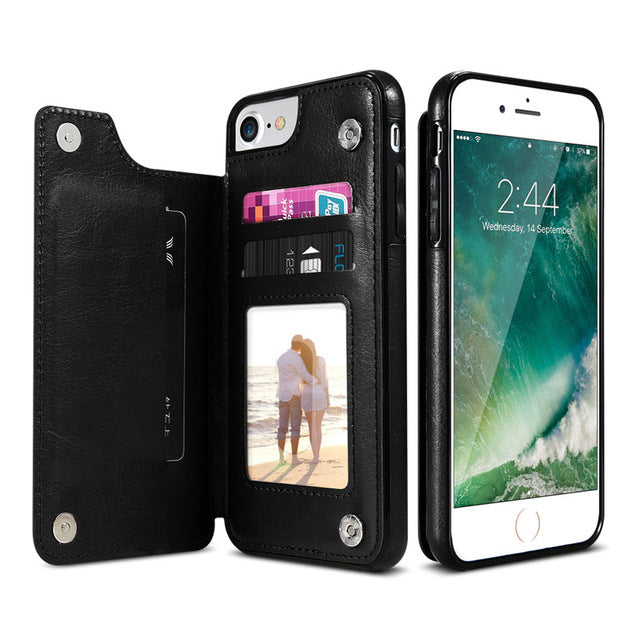 KISSCASE Retro PU Leather Case For iPhone X 6 6s 7 8 Plus XS 5S Multi Card Holder Phone Cases For iPhone XS XR 11 Pro Max Cover
