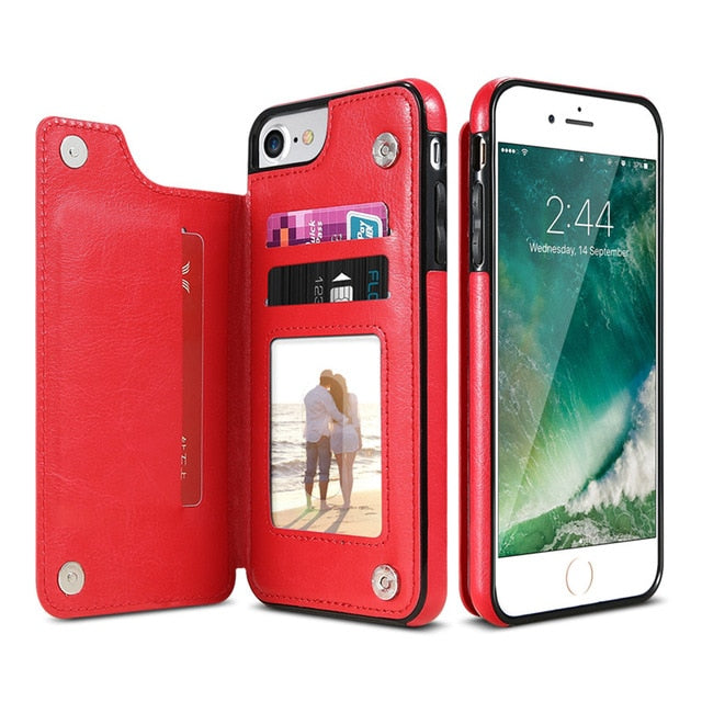 KISSCASE Retro PU Leather Case For iPhone X 6 6s 7 8 Plus XS 5S Multi Card Holder Phone Cases For iPhone XS XR 11 Pro Max Cover