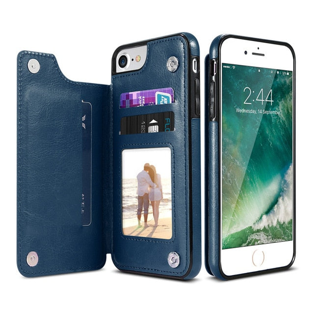 KISSCASE Retro PU Leather Case For iPhone X 6 6s 7 8 Plus XS 5S Multi Card Holder Phone Cases For iPhone XS XR 11 Pro Max Cover