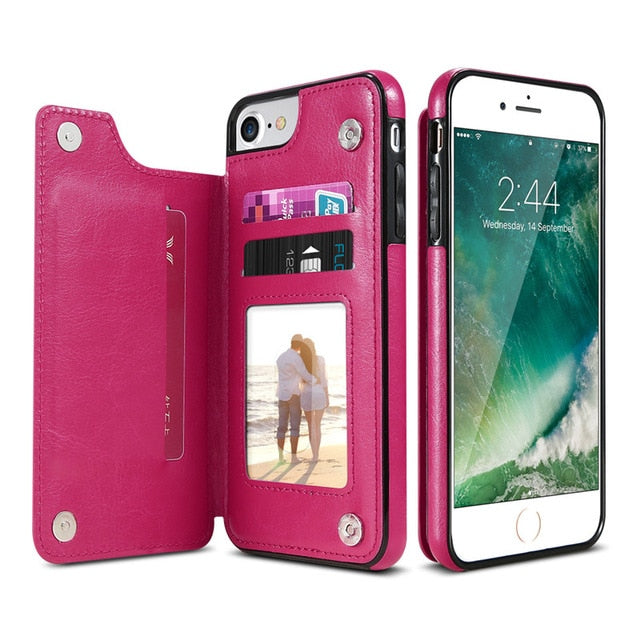 KISSCASE Retro PU Leather Case For iPhone X 6 6s 7 8 Plus XS 5S Multi Card Holder Phone Cases For iPhone XS XR 11 Pro Max Cover