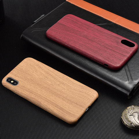 Premium Phone Case For iPhone 7 Plus X XR 11 Pro Max Cover Capa Leather Bamboo Wood Grain Soft Cases Coque for iPhone XS Max Red