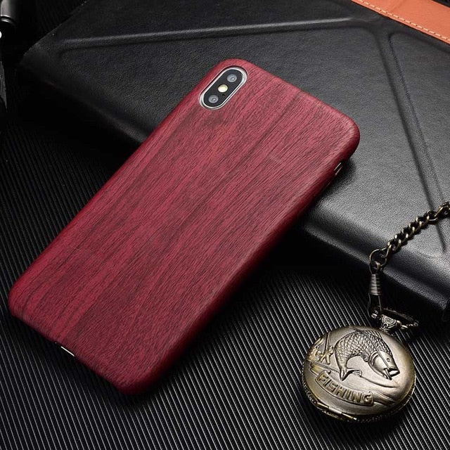 Premium Phone Case For iPhone 7 Plus X XR 11 Pro Max Cover Capa Leather Bamboo Wood Grain Soft Cases Coque for iPhone XS Max Red