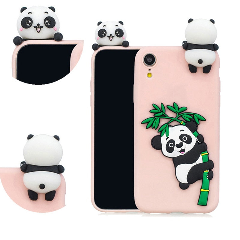 LOVECOM Cartoon 3D Panda Bamboo Phone Case For iPhone XR X XS Max 7 8 6S Plus Case Soft Silicone Full Body Phone Back Cover