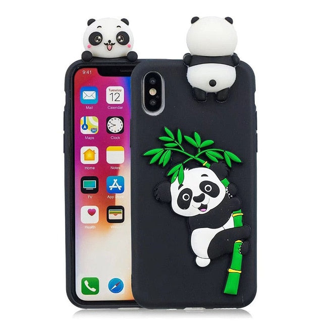 LOVECOM Cartoon 3D Panda Bamboo Phone Case For iPhone XR X XS Max 7 8 6S Plus Case Soft Silicone Full Body Phone Back Cover