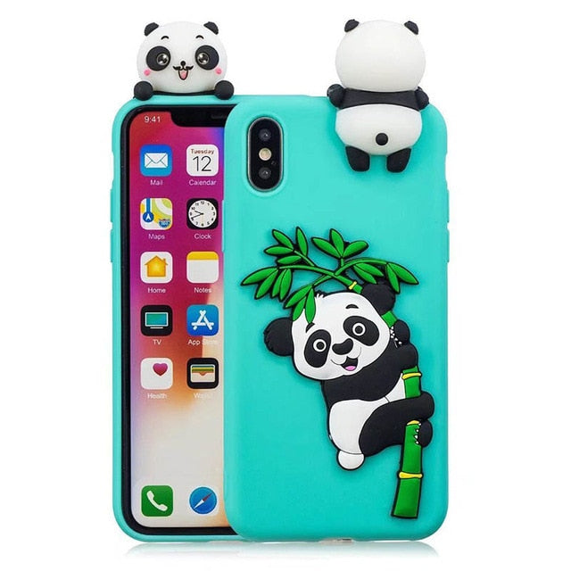 LOVECOM Cartoon 3D Panda Bamboo Phone Case For iPhone XR X XS Max 7 8 6S Plus Case Soft Silicone Full Body Phone Back Cover