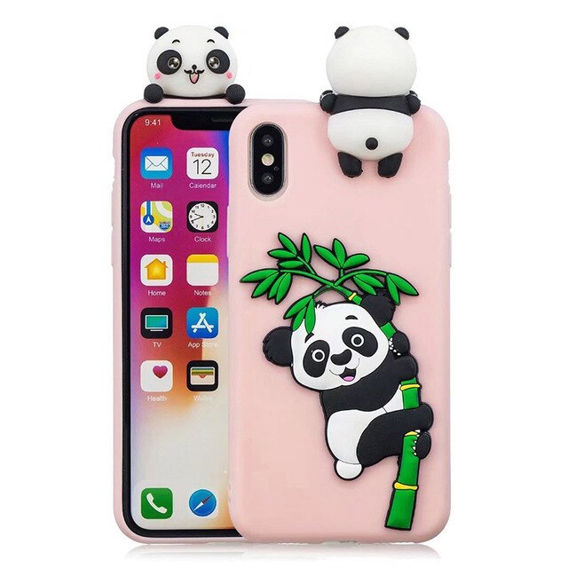 LOVECOM Cartoon 3D Panda Bamboo Phone Case For iPhone XR X XS Max 7 8 6S Plus Case Soft Silicone Full Body Phone Back Cover