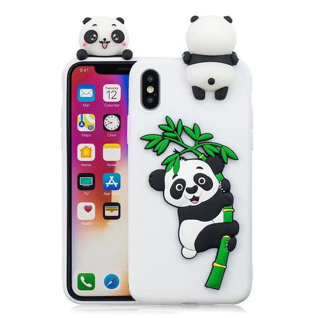 LOVECOM Cartoon 3D Panda Bamboo Phone Case For iPhone XR X XS Max 7 8 6S Plus Case Soft Silicone Full Body Phone Back Cover