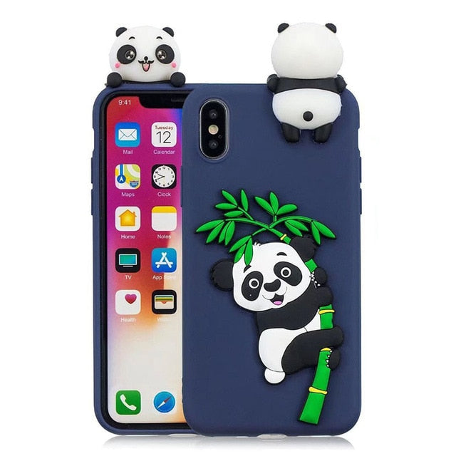 LOVECOM Cartoon 3D Panda Bamboo Phone Case For iPhone XR X XS Max 7 8 6S Plus Case Soft Silicone Full Body Phone Back Cover