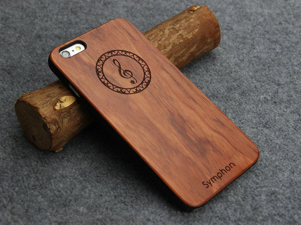 Newest 6S 5 SE 8 7 Music Symphon Engraved Natural Wooden Wood Bamboo Phone Case For Apple iPhone X 6 6S 5 5S SE 7 8 PLUS PC Back