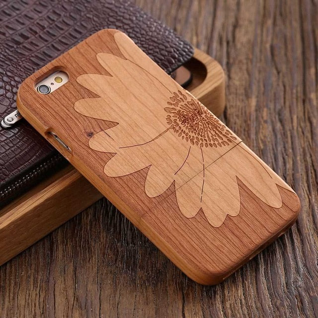 FLOVEME Wooden Case For iPhone 6 6S Plus 5S 5 SE 3D Wood Bamboo Wolf Cross Cover For Samsung Galaxy S6 S7 Edge Phone Cases Bags