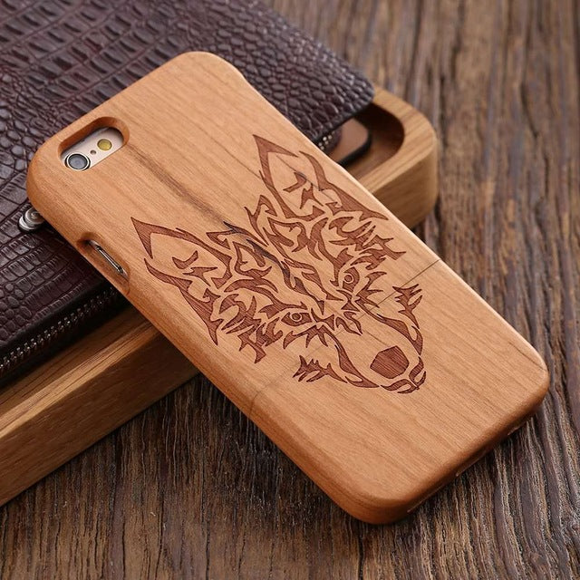 FLOVEME Wooden Case For iPhone 6 6S Plus 5S 5 SE 3D Wood Bamboo Wolf Cross Cover For Samsung Galaxy S6 S7 Edge Phone Cases Bags