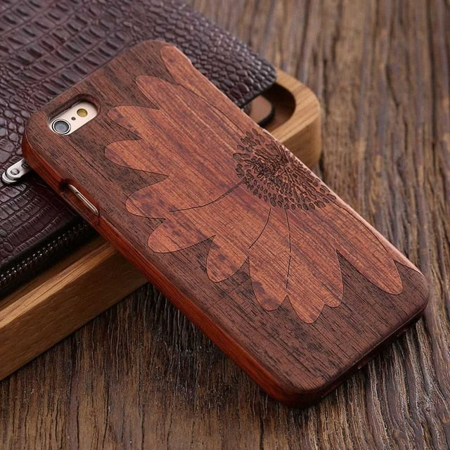 FLOVEME Wooden Case For iPhone 6 6S Plus 5S 5 SE 3D Wood Bamboo Wolf Cross Cover For Samsung Galaxy S6 S7 Edge Phone Cases Bags