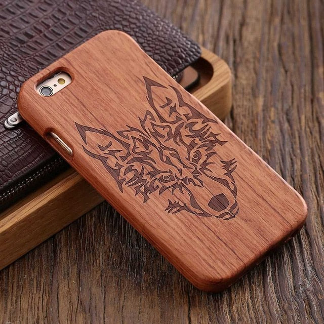 FLOVEME Wooden Case For iPhone 6 6S Plus 5S 5 SE 3D Wood Bamboo Wolf Cross Cover For Samsung Galaxy S6 S7 Edge Phone Cases Bags
