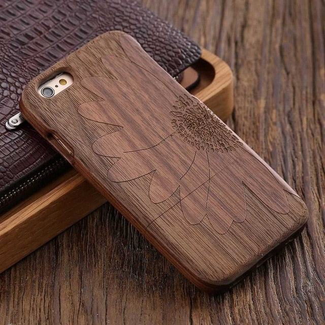 FLOVEME Wooden Case For iPhone 6 6S Plus 5S 5 SE 3D Wood Bamboo Wolf Cross Cover For Samsung Galaxy S6 S7 Edge Phone Cases Bags