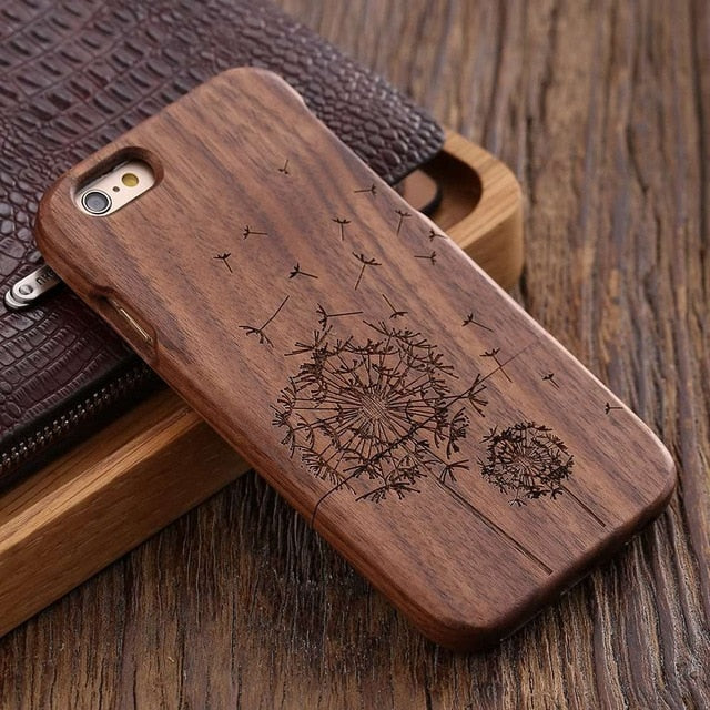 FLOVEME Wooden Case For iPhone 6 6S Plus 5S 5 SE 3D Wood Bamboo Wolf Cross Cover For Samsung Galaxy S6 S7 Edge Phone Cases Bags