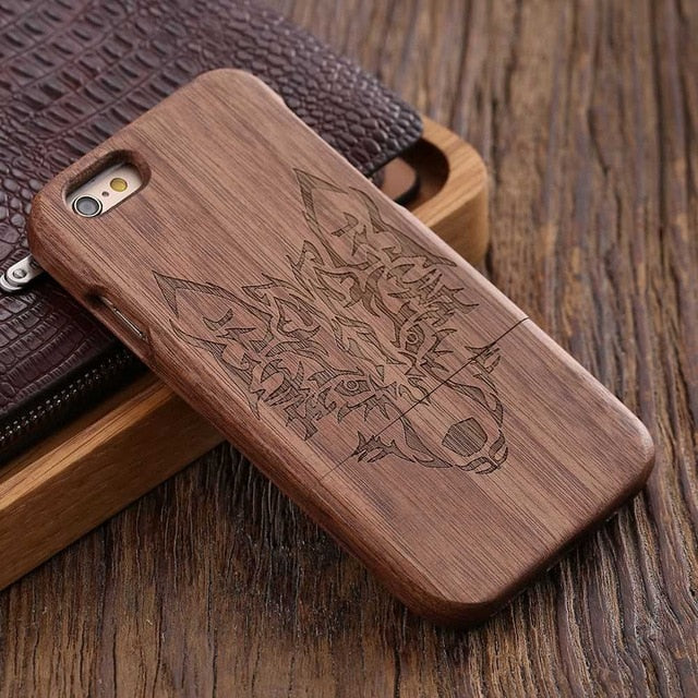 FLOVEME Wooden Case For iPhone 6 6S Plus 5S 5 SE 3D Wood Bamboo Wolf Cross Cover For Samsung Galaxy S6 S7 Edge Phone Cases Bags