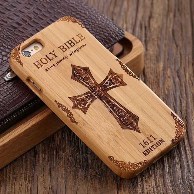 FLOVEME Wooden Case For iPhone 6 6S Plus 5S 5 SE 3D Wood Bamboo Wolf Cross Cover For Samsung Galaxy S6 S7 Edge Phone Cases Bags