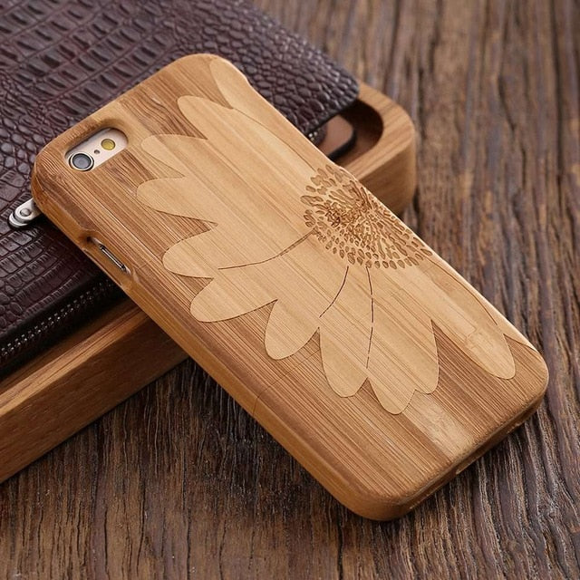 FLOVEME Wooden Case For iPhone 6 6S Plus 5S 5 SE 3D Wood Bamboo Wolf Cross Cover For Samsung Galaxy S6 S7 Edge Phone Cases Bags