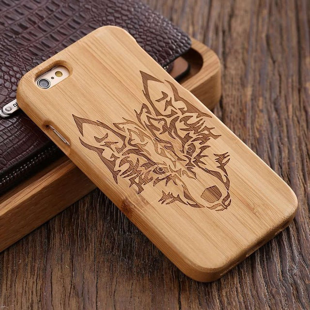 FLOVEME Wooden Case For iPhone 6 6S Plus 5S 5 SE 3D Wood Bamboo Wolf Cross Cover For Samsung Galaxy S6 S7 Edge Phone Cases Bags